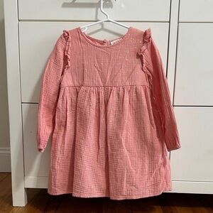Cat & Jack Pink Long-Sleeve Ruffle Shoulder Dress with Gold Star Accents